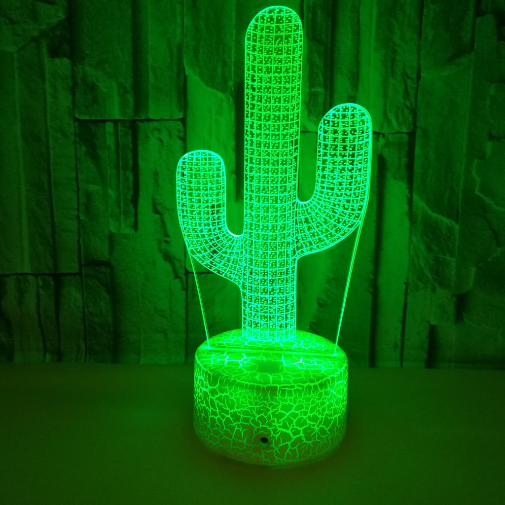 Lámpara de noche pequeña de cactus 3D con control remoto táctil colorido