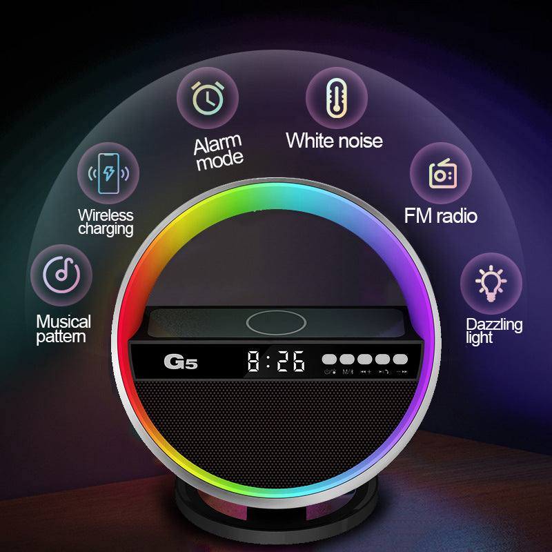 Nueva luz nocturna RGB multifunción, cargador inalámbrico, altavoz compatible con Bluetooth, luz ambiental grande G, decoración del hogar