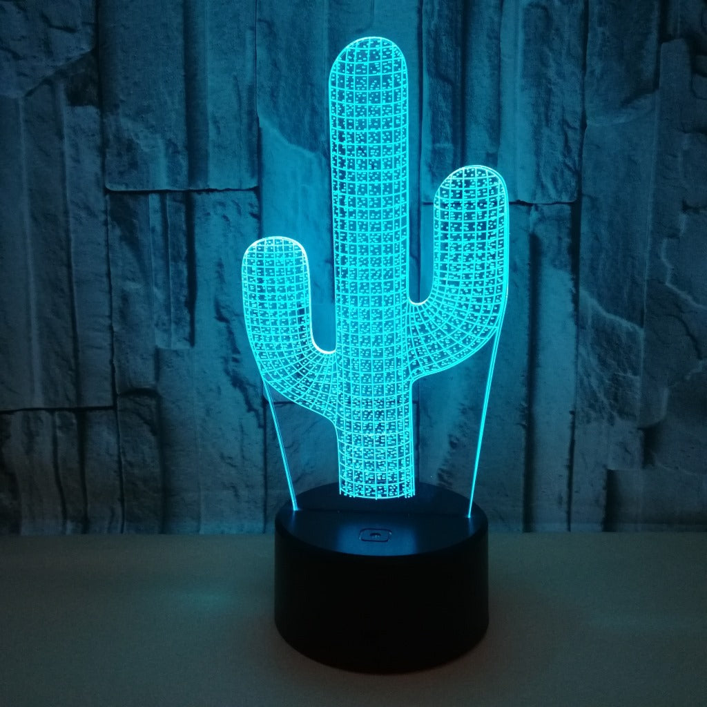 Lámpara de noche pequeña de cactus 3D con control remoto táctil colorido