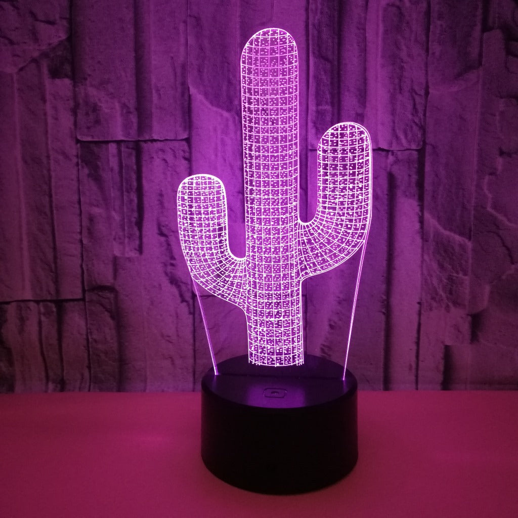 Lámpara de noche pequeña de cactus 3D con control remoto táctil colorido