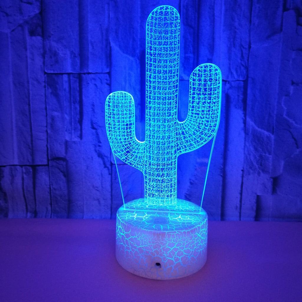 Lámpara de noche pequeña de cactus 3D con control remoto táctil colorido