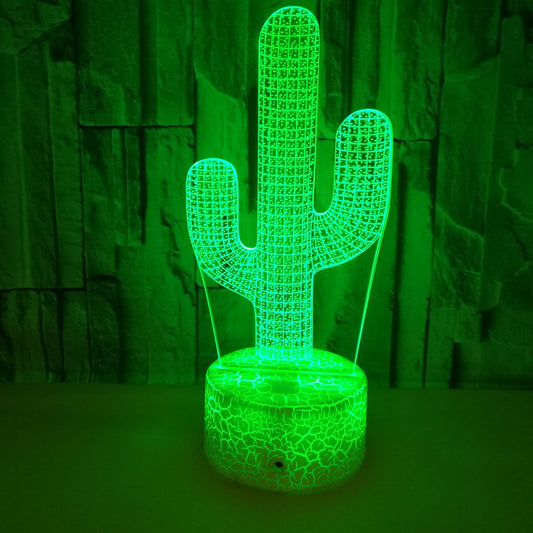 Lámpara de noche pequeña de cactus 3D con control remoto táctil colorido